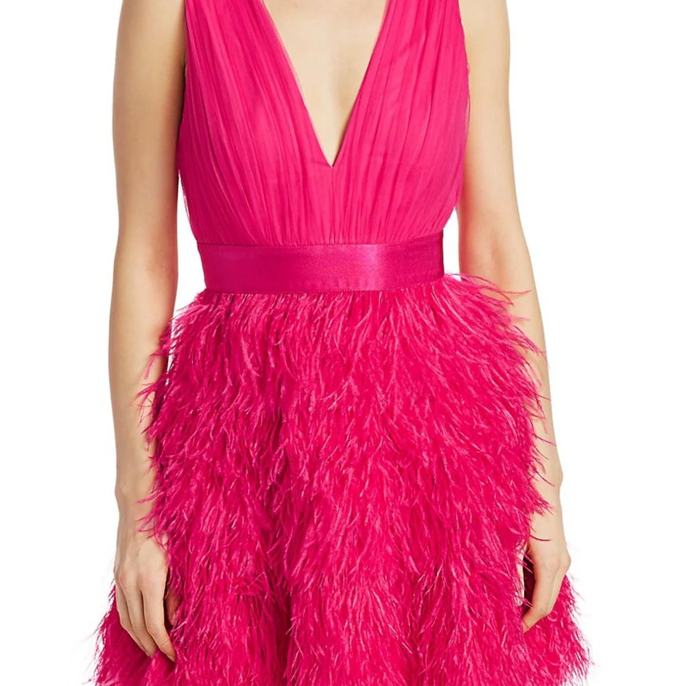 NWT ALICE + OLIVIA TEGAN FEATHER PARTY DRESS - WILD PINK - US 10 - Picture 2 of 8